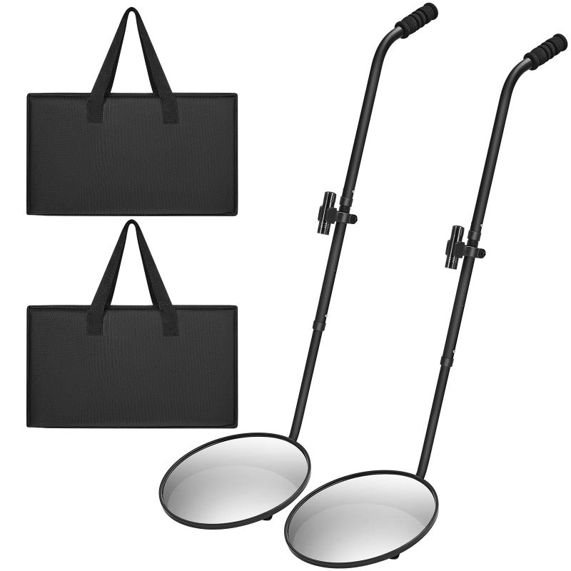 Barydat 2 Pack Under Vehicle Inspection Mirror with Telescoping Handle and Light 12 Inch Diameter Security Angle Adjustment Handheld Inspection Mirror for Under Car Truck Equipment Over Shelf