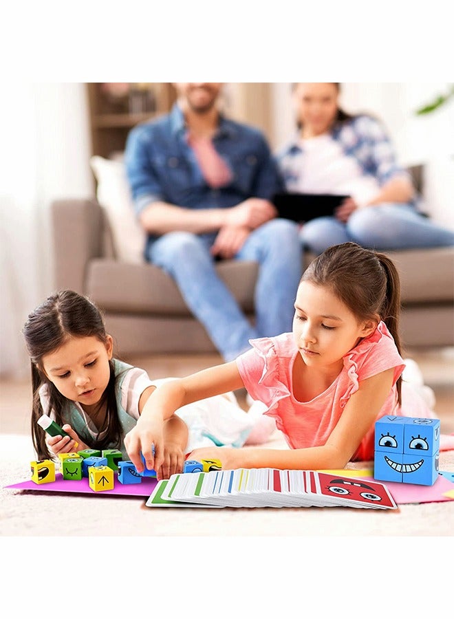 ميكسد مكعبات التعبير الخشبية، لعبة مطابقة المكعبات المتغيرة للوجه، ألعاب مونتيسوري التعليمية، ألعاب لوحية ألغاز تحفيز العقل، ألعاب تعليمية هندسية - Image 5