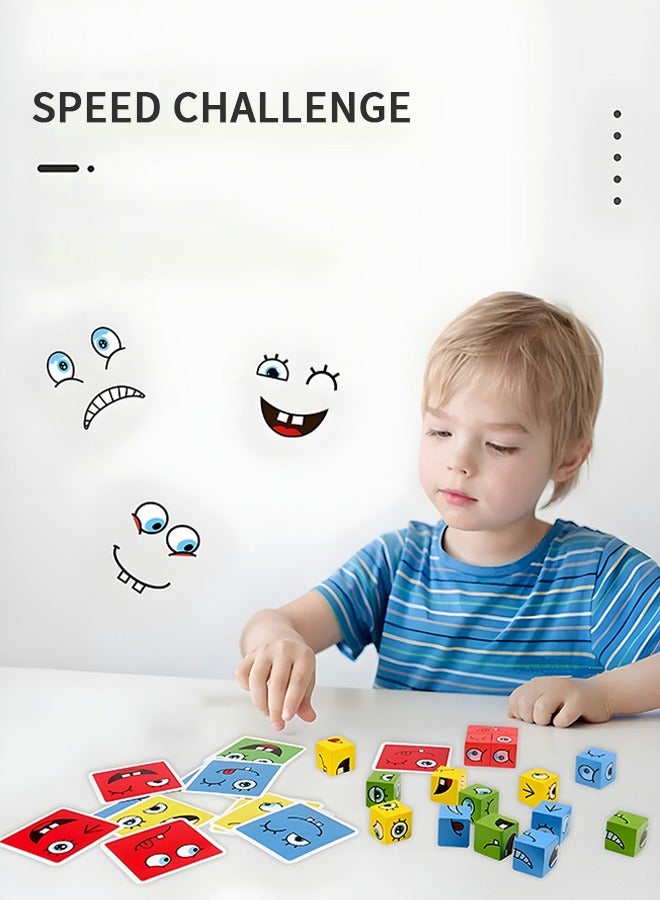 ميكسد مكعبات التعبير الخشبية، لعبة مطابقة المكعبات المتغيرة للوجه، ألعاب مونتيسوري التعليمية، ألعاب لوحية ألغاز تحفيز العقل، ألعاب تعليمية هندسية - Image 4
