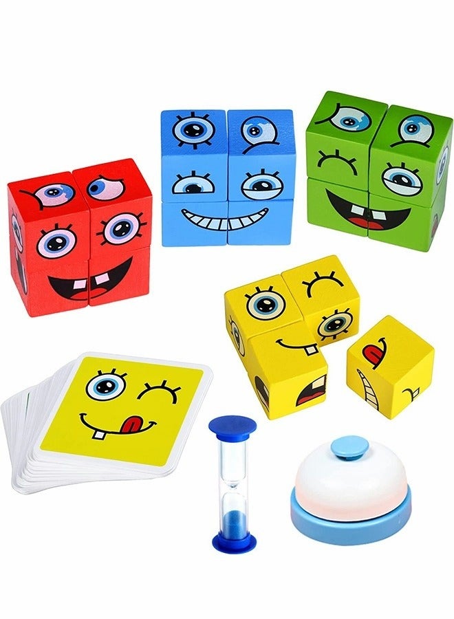 ميكسد مكعبات التعبير الخشبية، لعبة مطابقة المكعبات المتغيرة للوجه، ألعاب مونتيسوري التعليمية، ألعاب لوحية ألغاز تحفيز العقل، ألعاب تعليمية هندسية - Image 1