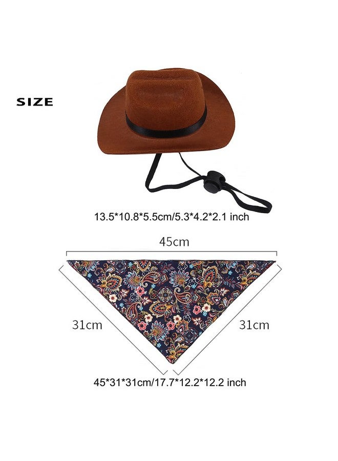 Furimuk 2Pcs Pet Cowboy Hat Costume Accessories Set for Cat Small Dog, Puppy Bandana Scarf Adjustable Brown Western Cowboy Hat for Birthday Halloween Christmas Holiday Party Photo Cosplay and Daily Wearing - Image 2