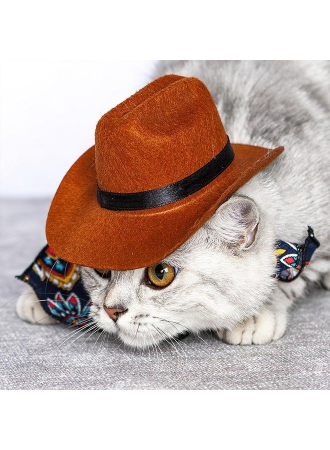 Furimuk 2Pcs Pet Cowboy Hat Costume Accessories Set for Cat Small Dog, Puppy Bandana Scarf Adjustable Brown Western Cowboy Hat for Birthday Halloween Christmas Holiday Party Photo Cosplay and Daily Wearing - Image 4