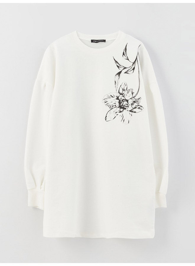 LC WAIKIKI Crew Neck Printed Long Sleeve Oversize Women's Tunic - Image 5