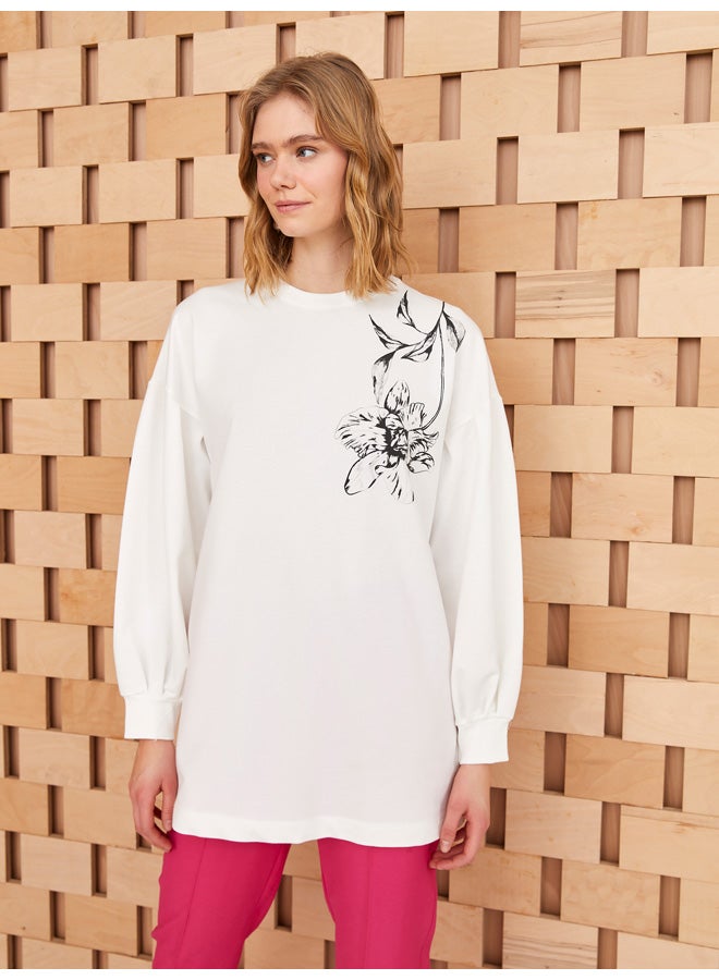 LC WAIKIKI Crew Neck Printed Long Sleeve Oversize Women's Tunic - Image 2