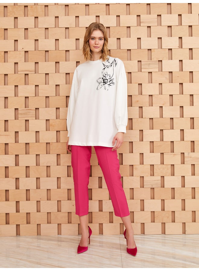 LC WAIKIKI Crew Neck Printed Long Sleeve Oversize Women's Tunic - Image 3