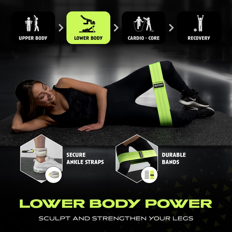 Rage Fitness مجموعة معدات صالة رياضية منزلية مع حقيبة حمل - مجموعة 10 قطع من أحزمة المقاومة مع مقابض، رافعة باب، حبل قفز، أحزمة للعضلات المؤخرة والمزيد - مجموعة أحزمة تمرين لكامل الجسم للقوة، الكارديو والمرونة - Image 4