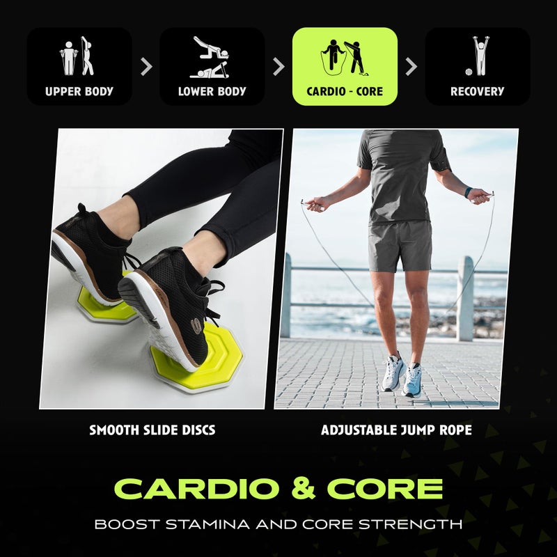 Rage Fitness مجموعة معدات صالة رياضية منزلية مع حقيبة حمل - مجموعة 10 قطع من أحزمة المقاومة مع مقابض، رافعة باب، حبل قفز، أحزمة للعضلات المؤخرة والمزيد - مجموعة أحزمة تمرين لكامل الجسم للقوة، الكارديو والمرونة - Image 5