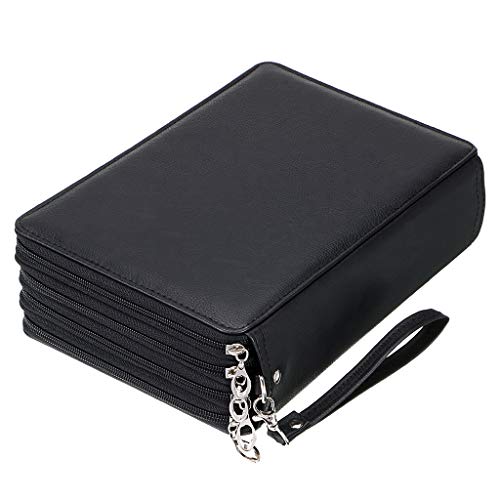 BTSKY 200 Slots Colored Pencil Organizer - Deluxe PU Leather Pencil Case Holder with Removal Handle Strap Pencil Box Large for Colored Pencils Watercolor Pencils (Black) - Image 1