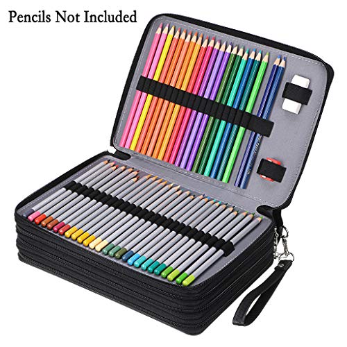 BTSKY 200 Slots Colored Pencil Organizer - Deluxe PU Leather Pencil Case Holder with Removal Handle Strap Pencil Box Large for Colored Pencils Watercolor Pencils (Black) - Image 3