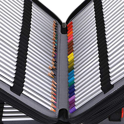 BTSKY 200 Slots Colored Pencil Organizer - Deluxe PU Leather Pencil Case Holder with Removal Handle Strap Pencil Box Large for Colored Pencils Watercolor Pencils (Black) - Image 5