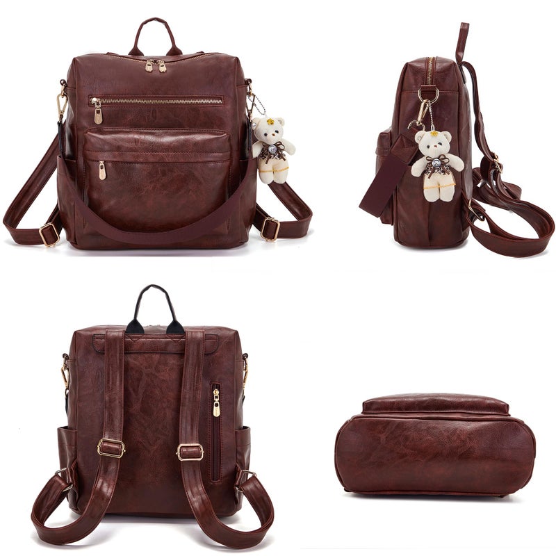 Soperwillton Women Backpack Purse Multipurpose Design Handbags Shoulder Bag PU Leather Travel bag Backpack Set 2pcs - Image 2