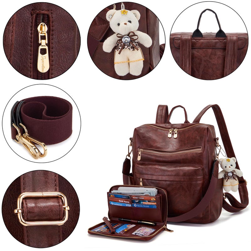 Soperwillton Women Backpack Purse Multipurpose Design Handbags Shoulder Bag PU Leather Travel bag Backpack Set 2pcs - Image 4