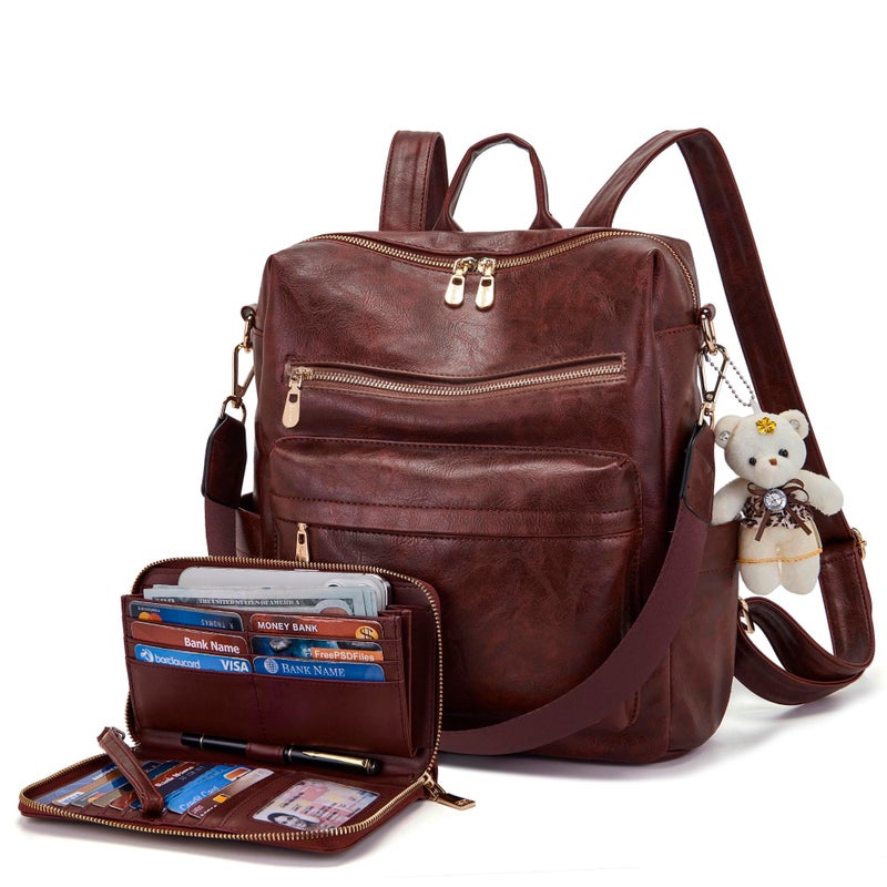 Soperwillton Women Backpack Purse Multipurpose Design Handbags Shoulder Bag PU Leather Travel bag Backpack Set 2pcs - Image 1