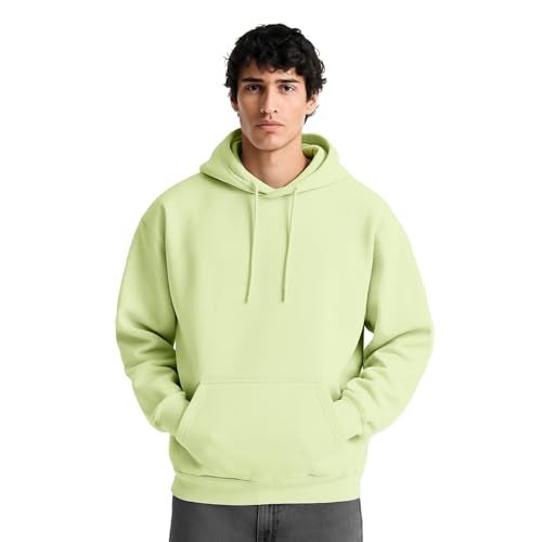NOBERO Men's Cotton Blend Neck Hooded Sweatshirt (1M-TWHO-R0041_Cool Matcha, Oversized, Green - Image 1