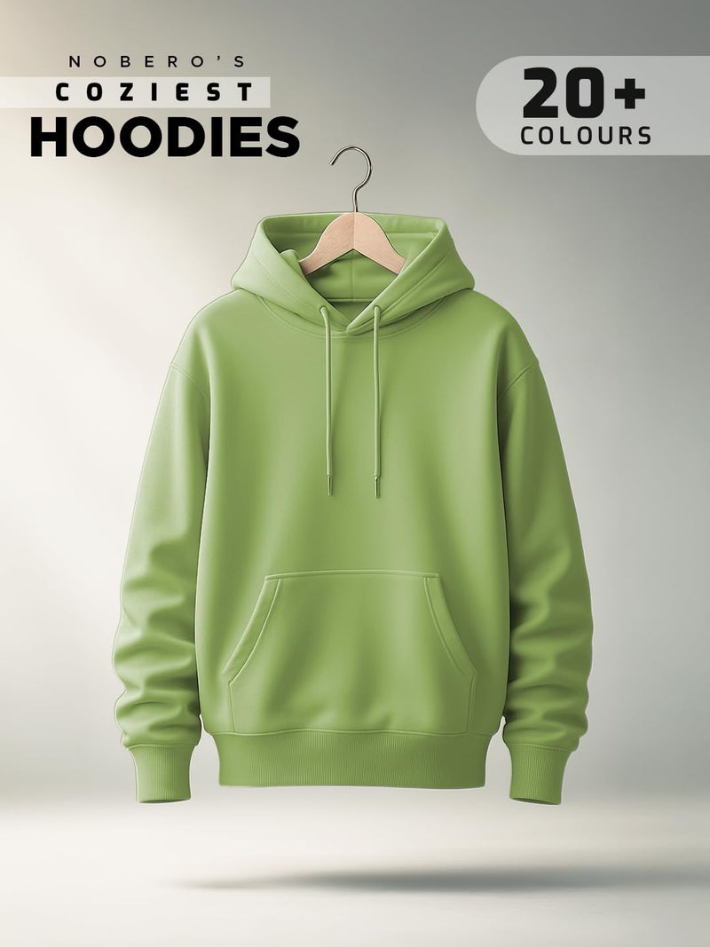 NOBERO Men's Cotton Blend Neck Hooded Sweatshirt (1M-TWHO-R0041_Cool Matcha, Oversized, Green - Image 2