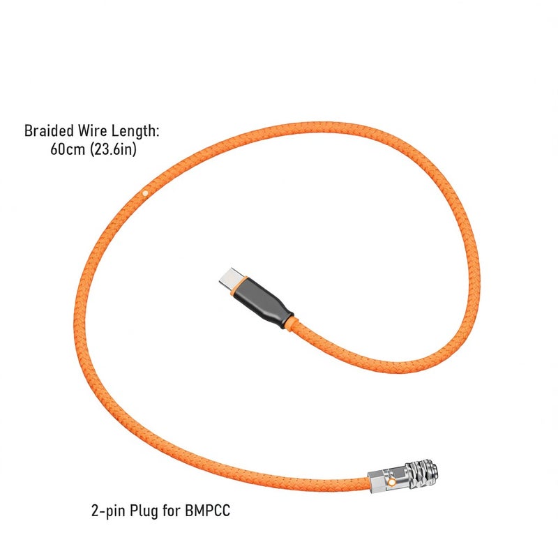 ZGCINE PD-BMD USB-C to 2-Pin BMPCC Power Cable 60cm Length with Braided Wire Compatible with Blackmagic Pocket Camera 4K/6K & V-mount Battery - Image 3