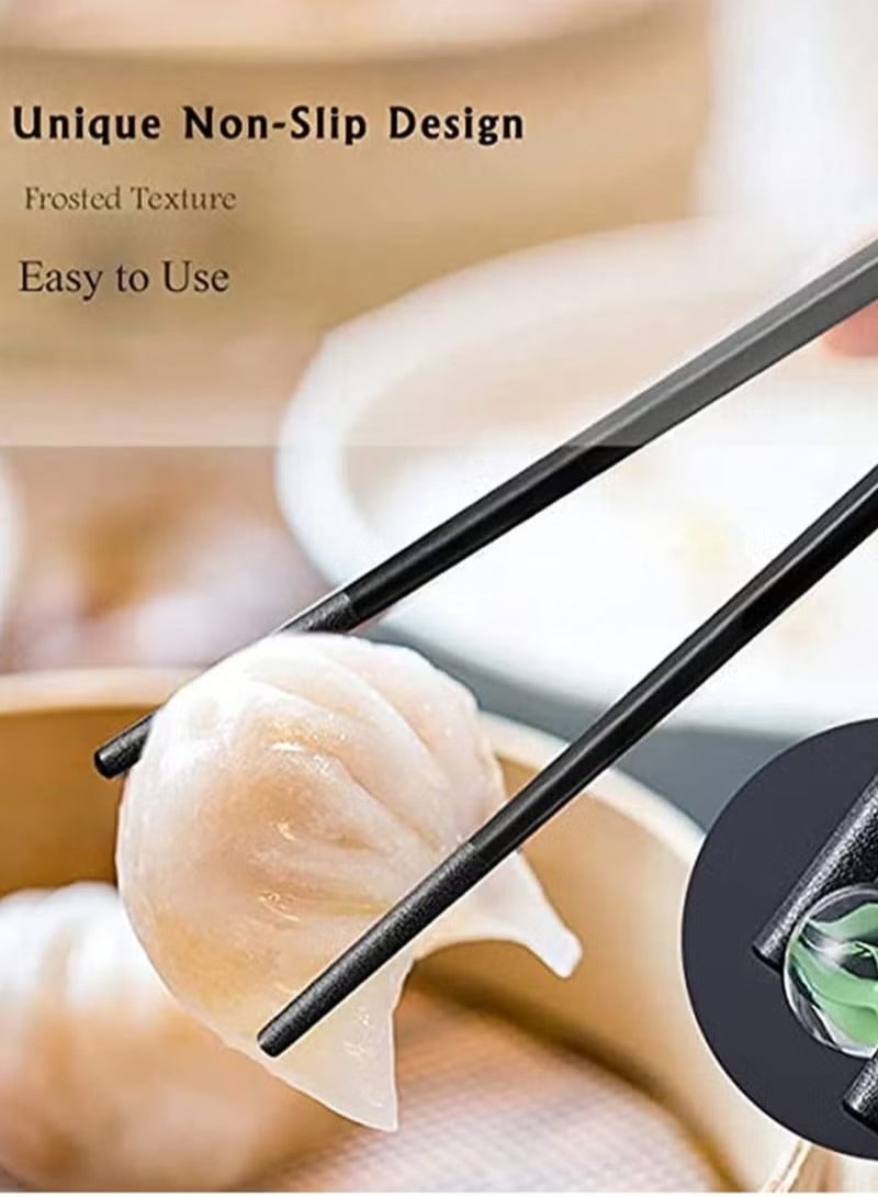 10 Pairs Reusable Chopsticks Dishwasher Safe, Fiberglass Chop Sticks Multipack Metal Japanese Korean Chopsticks for Food, BPA-Free, Safe, Gift, Smooth Touch, Black and Gold  - Image 4