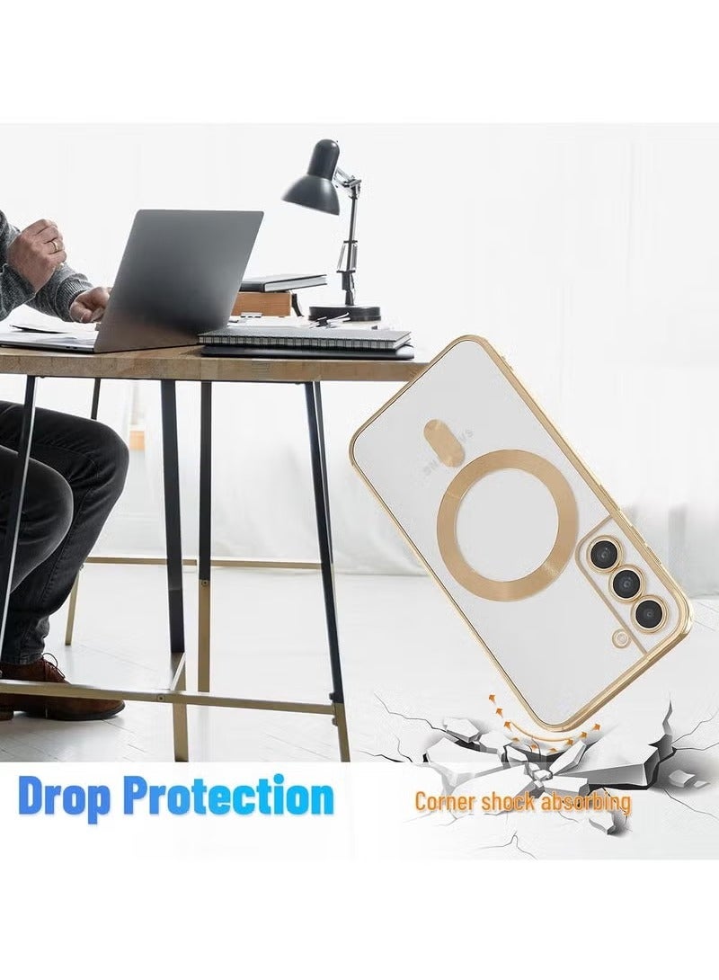 TIGER Magnetic Samsung Galaxy S22 Case – Electroplated Clear Slim Design with Gold Edges, Shockproof TPU Bumper with Raised Camera Protection, Scratch-Resistant Transparent Back, Lightweight MagSafe-Compatible Protective Case for Samsung S22 (6.1") - Image 2