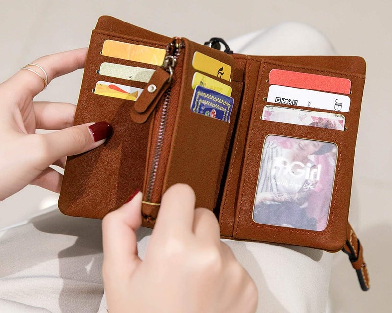 AOXONEL Women's Small Bifold Leather wallet Rfid blocking Ladies Wristlet with Card holder id window Coin Purse - Image 5