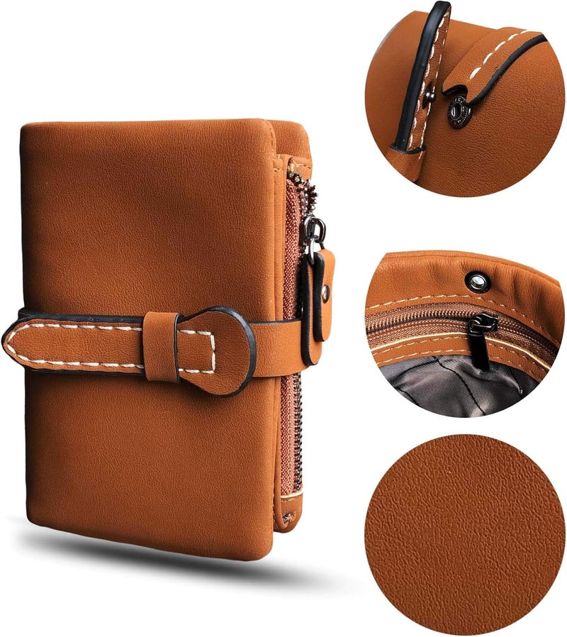 AOXONEL Women's Small Bifold Leather wallet Rfid blocking Ladies Wristlet with Card holder id window Coin Purse - Image 3