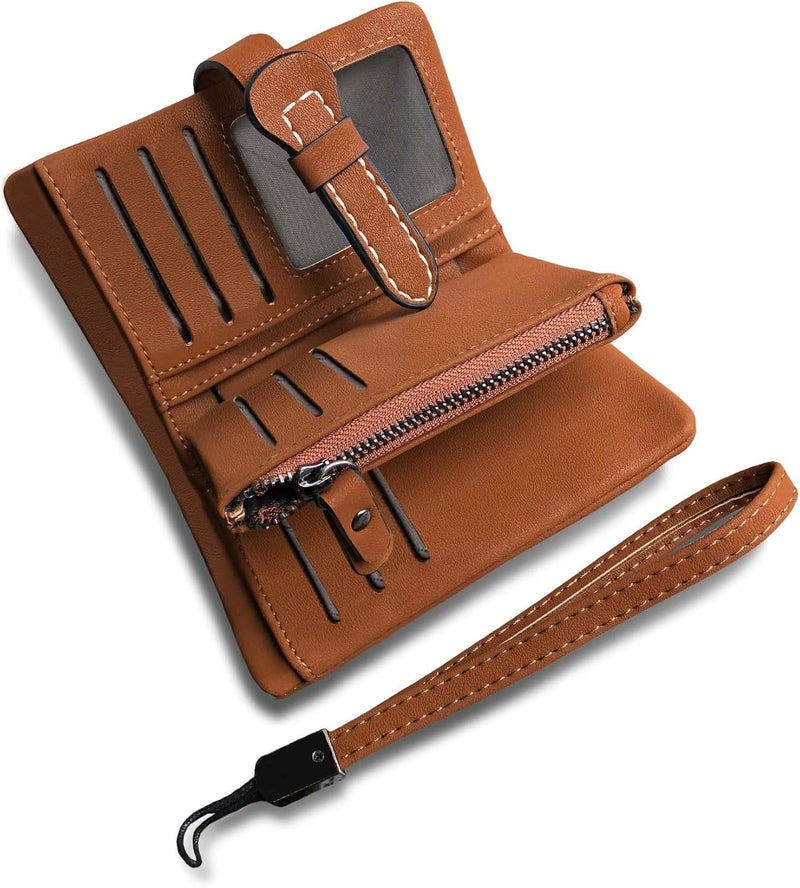 AOXONEL Women's Small Bifold Leather wallet Rfid blocking Ladies Wristlet with Card holder id window Coin Purse - Image 1