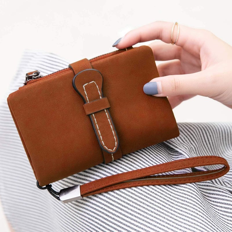 AOXONEL Women's Small Bifold Leather wallet Rfid blocking Ladies Wristlet with Card holder id window Coin Purse - Image 4