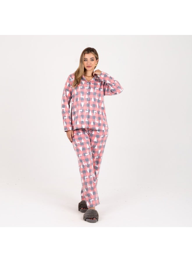zecotex  "Winter Warmth" Polar Fleece Pajama Set - Classic Plaid & Deer Print - Image 2