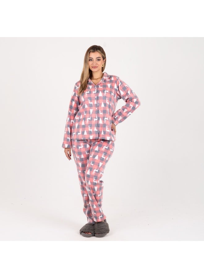 zecotex  "Winter Warmth" Polar Fleece Pajama Set - Classic Plaid & Deer Print - Image 3