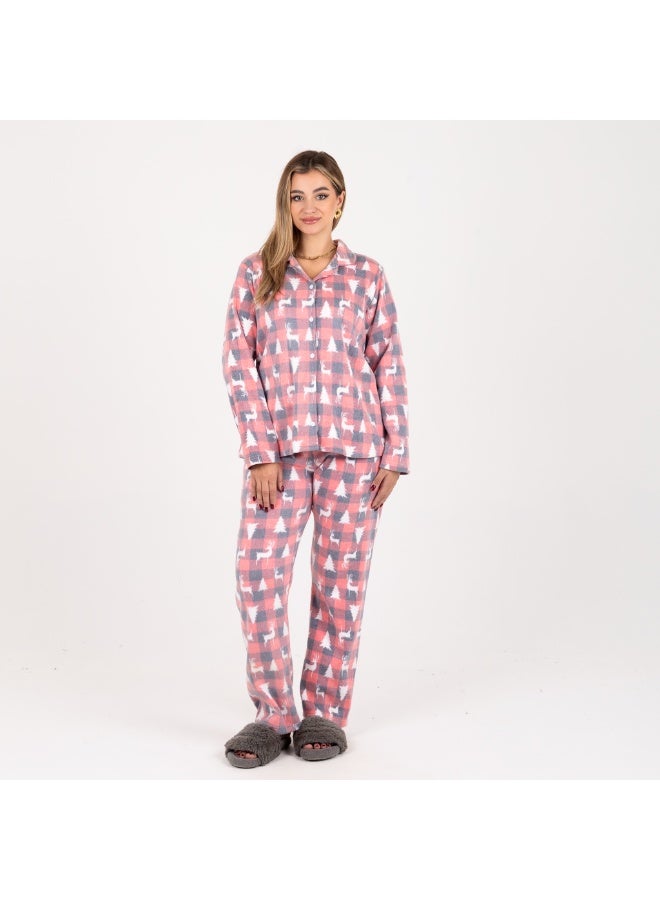zecotex  "Winter Warmth" Polar Fleece Pajama Set - Classic Plaid & Deer Print - Image 1