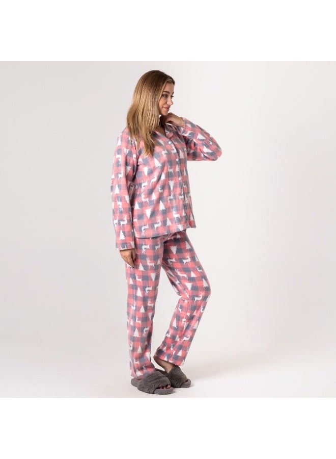 zecotex  "Winter Warmth" Polar Fleece Pajama Set - Classic Plaid & Deer Print - Image 5