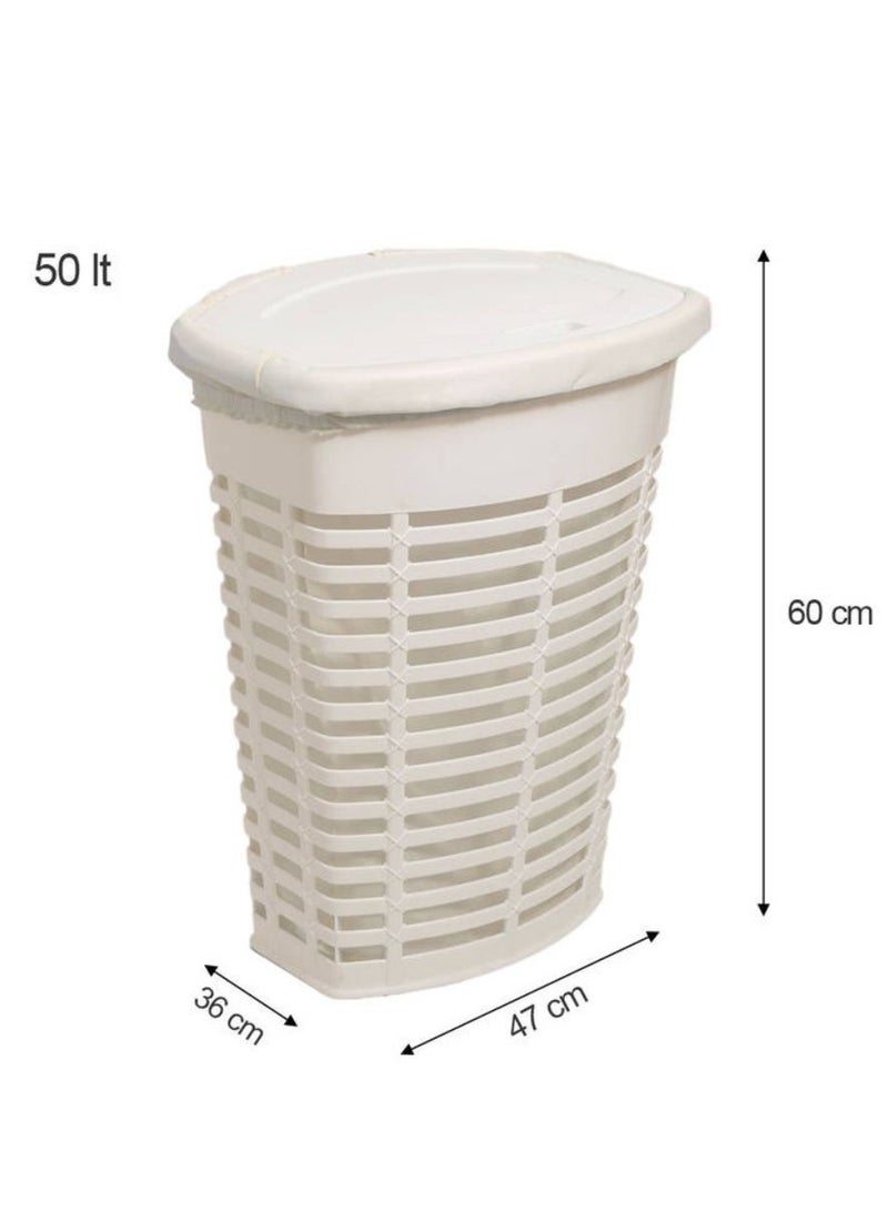 Primanova Plastic Laundry Basket Large Hamper Laundry Bin For Storing Blankets Clothes Pillows Toys Shoes 50 Liters Beige - Image 2