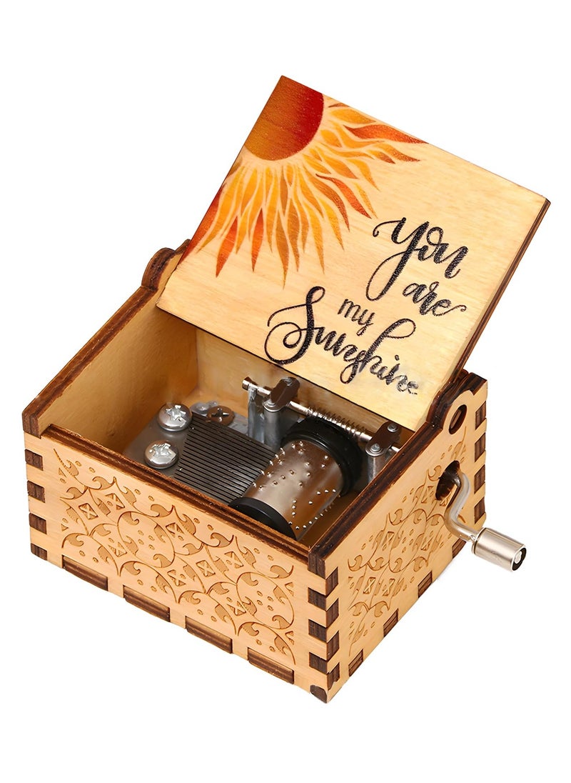 GNAFOTU - You are My Sunshine Music Box,Wood Music Boxes Mini Classic Vintage Hand Crank Musical Box,Gifts for Her Him on Birthday/Christmas/Valentine's Day - Image 1