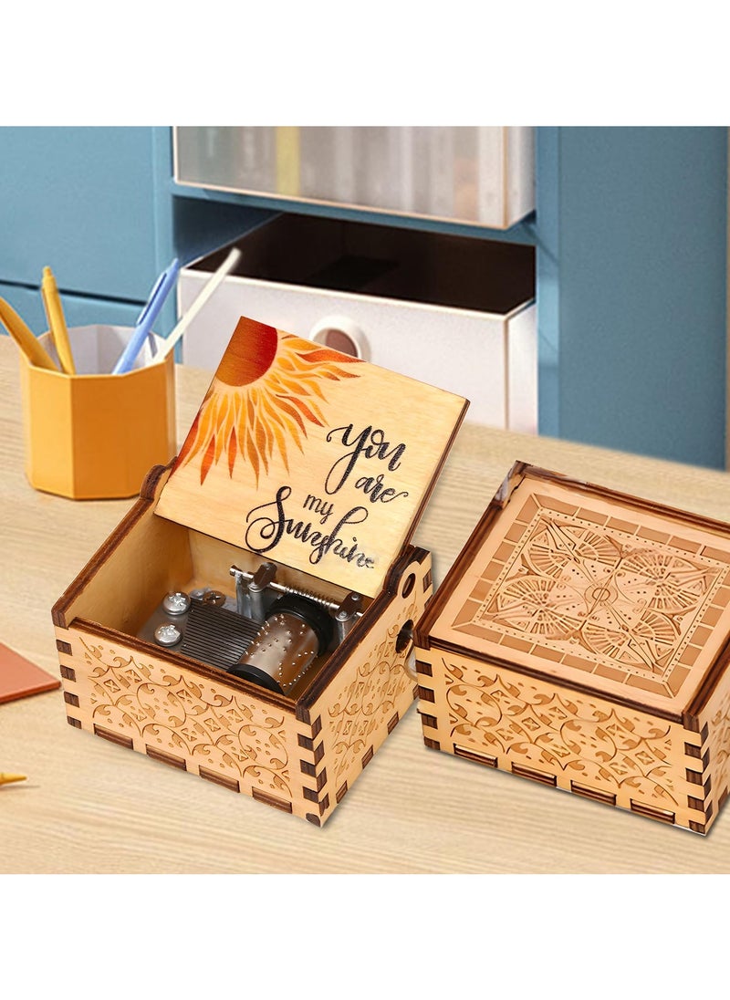 GNAFOTU - You are My Sunshine Music Box,Wood Music Boxes Mini Classic Vintage Hand Crank Musical Box,Gifts for Her Him on Birthday/Christmas/Valentine's Day - Image 1