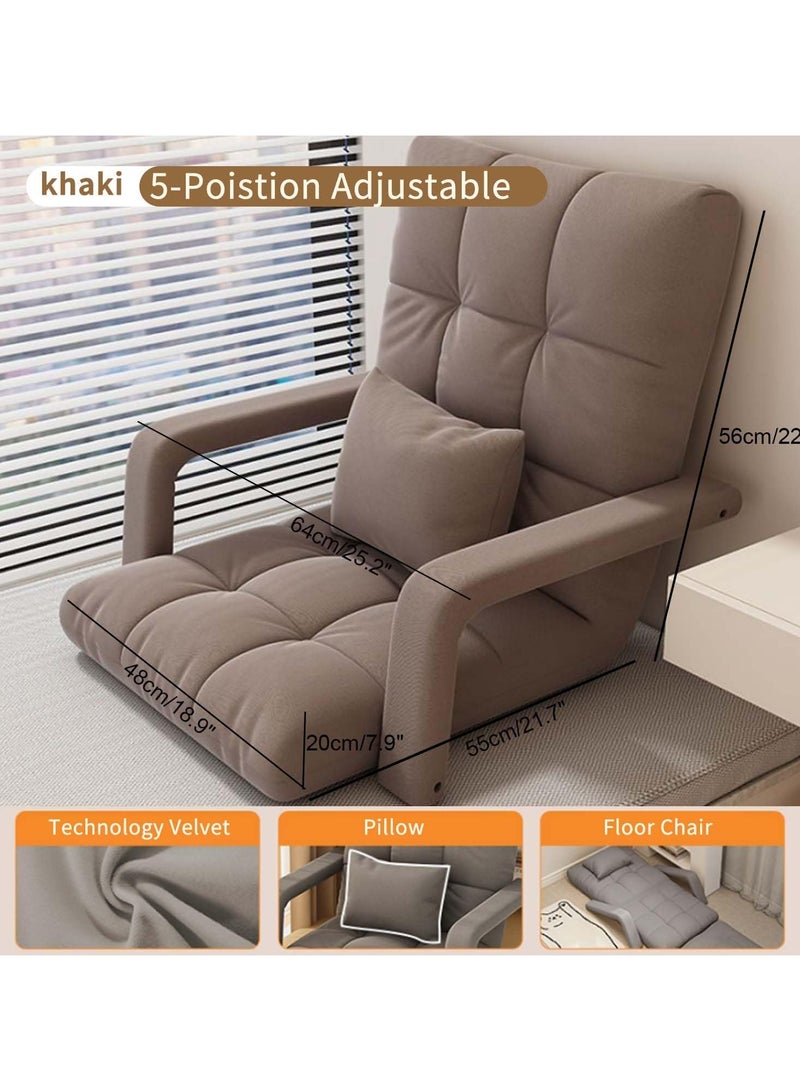 Generic Floor Chair with Arms Adjustable Sitting Angle,Adjustable Floor Chaise Lounge Sofa, Folding Lazy Sofa with Armrests and a Pillow Padded Gaming Chair for Living Room, Bedroom (Brown) - Image 2