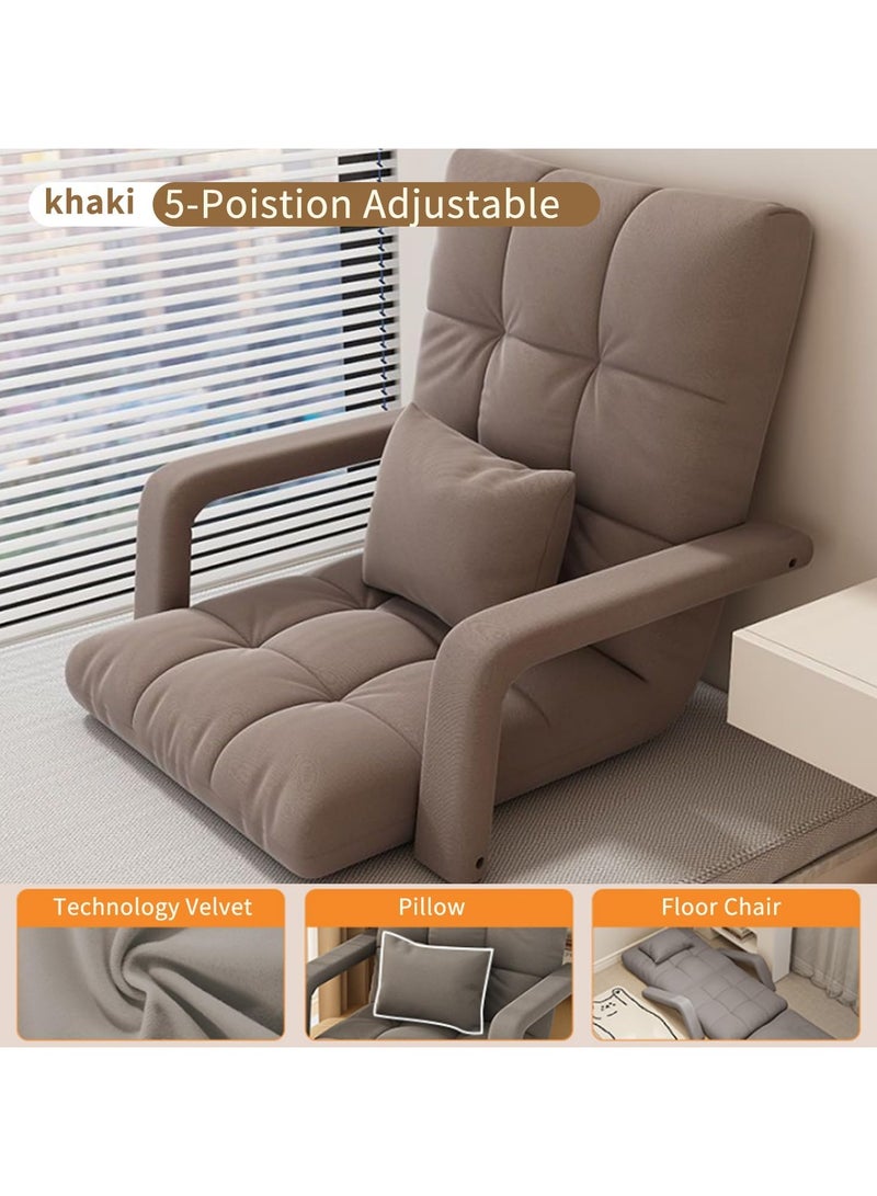 Generic Floor Chair with Arms Adjustable Sitting Angle,Adjustable Floor Chaise Lounge Sofa, Folding Lazy Sofa with Armrests and a Pillow Padded Gaming Chair for Living Room, Bedroom (Brown) - Image 4