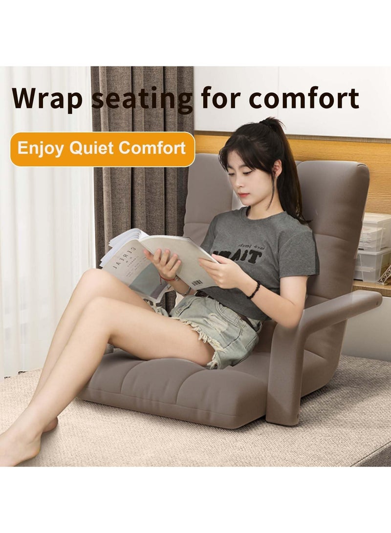 Generic Floor Chair with Arms Adjustable Sitting Angle,Adjustable Floor Chaise Lounge Sofa, Folding Lazy Sofa with Armrests and a Pillow Padded Gaming Chair for Living Room, Bedroom (Brown) - Image 5