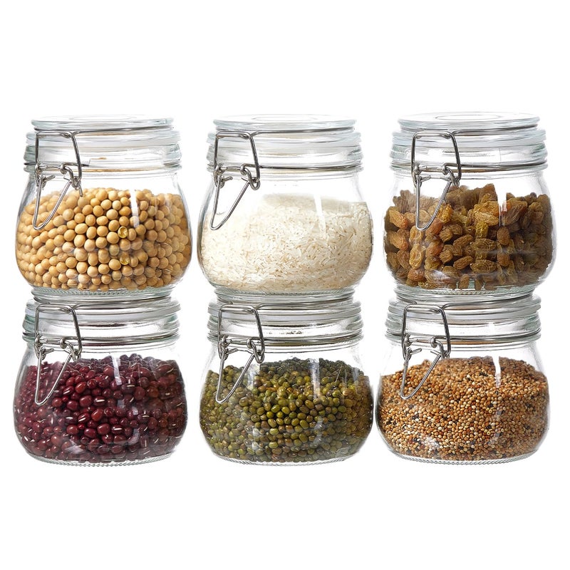 Ulodimi 6 Pack 17oz Food Storage Jars with Airtight Lids, Preserving Seal Wire Clip Fastening Glass Containers, Canisters for Kitchen Organization, Flour, Cereal, Pasta, Sugar, Beans, Pickling Jars (17 Oz*6) - Image 1