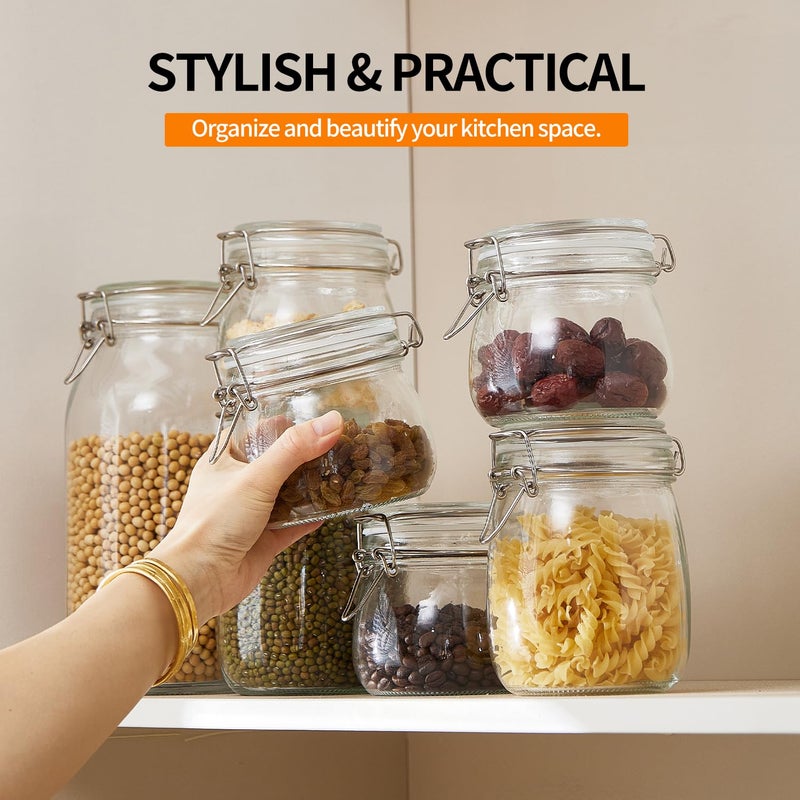 Ulodimi 6 Pack 17oz Food Storage Jars with Airtight Lids, Preserving Seal Wire Clip Fastening Glass Containers, Canisters for Kitchen Organization, Flour, Cereal, Pasta, Sugar, Beans, Pickling Jars (17 Oz*6) - Image 3