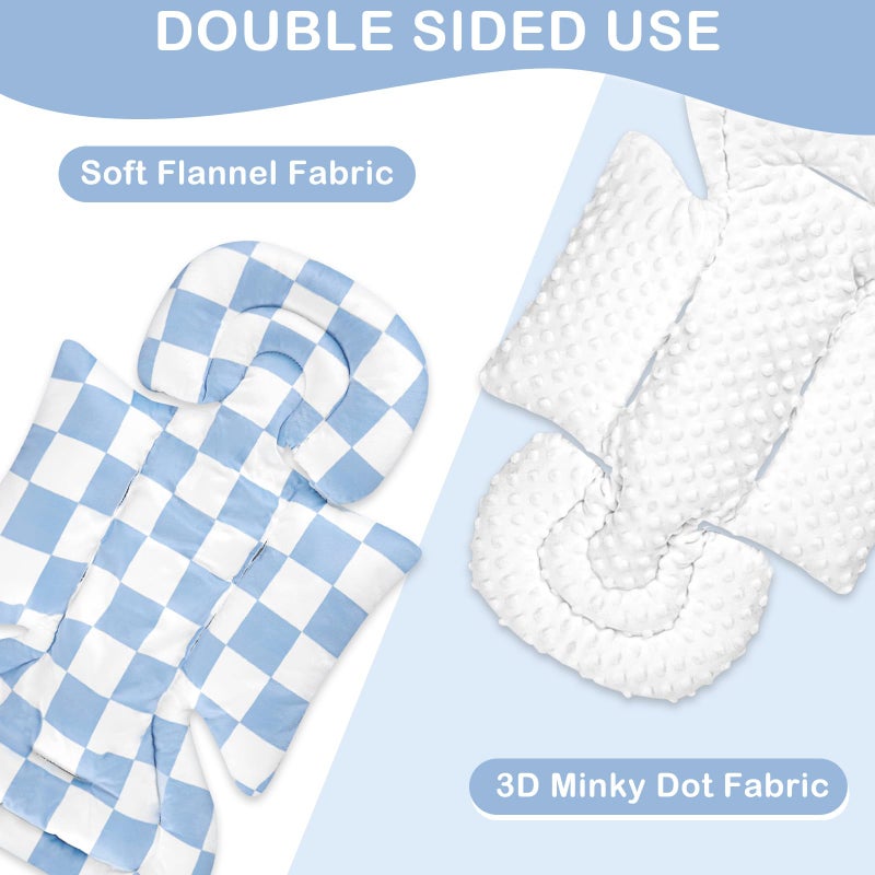DILIMI Infant Car Seat Insert, Baby Car Seat Head Support with 3 Strap Paddings, Soft Newborn Car Seat Cushion for Stroller, Swing, Bouncers, Blue Checkered - Image 3
