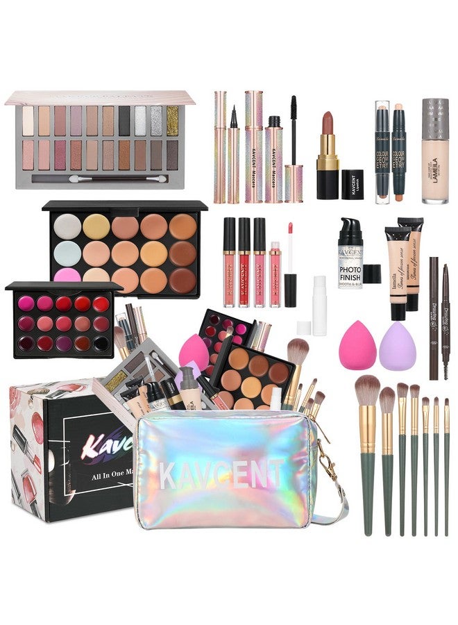 KAVCENT Makeup Gift Set For Teens And Women Full Kit With Eyeshadow Foundation Mascara Contour Lipgloss And Cosmetic Bag - Image 1