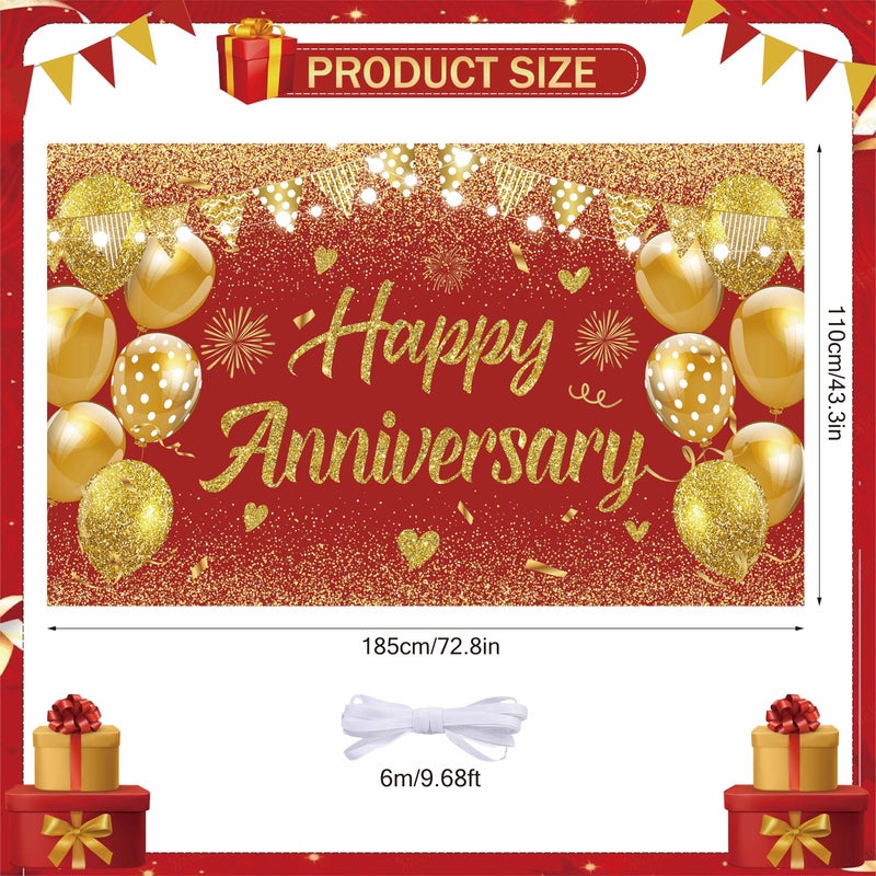 GOLDCROW Wedding Anniversary Banner Red Gold Happy Decorations for Women Men Party, Indoor Outdoor Decor Supplies 71 * 43 Inch - Image 2