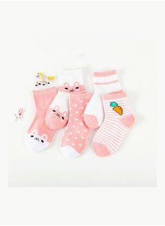 NIBEMINENT Pack Of 5 Print Striped Socks Pink  - Image 2