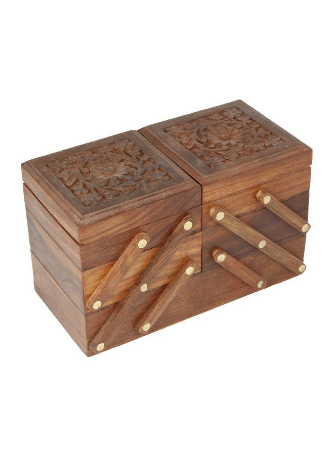 ITOS365 Wooden 5-in-1 Jewellery Box for Women - Wood Brown Finish | Handmade Jewellery Storage Ogranizer with Multiple Compartments & Carvings | Birthday & Aniversary Gift for Women - Image 1
