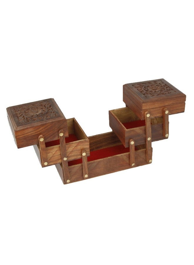 ITOS365 Wooden 5-in-1 Jewellery Box for Women - Wood Brown Finish | Handmade Jewellery Storage Ogranizer with Multiple Compartments & Carvings | Birthday & Aniversary Gift for Women - Image 2