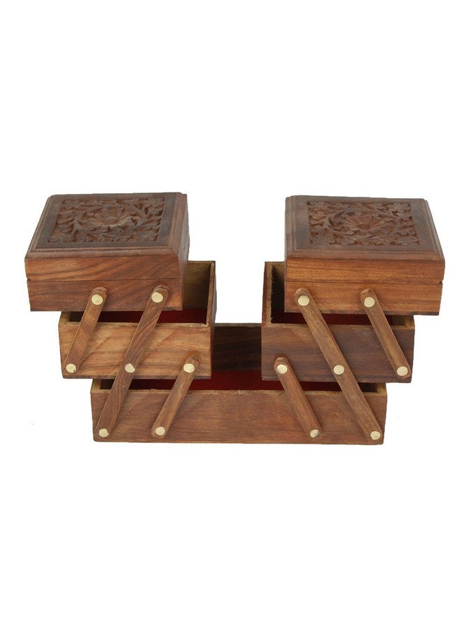 ITOS365 Wooden 5-in-1 Jewellery Box for Women - Wood Brown Finish | Handmade Jewellery Storage Ogranizer with Multiple Compartments & Carvings | Birthday & Aniversary Gift for Women - Image 5