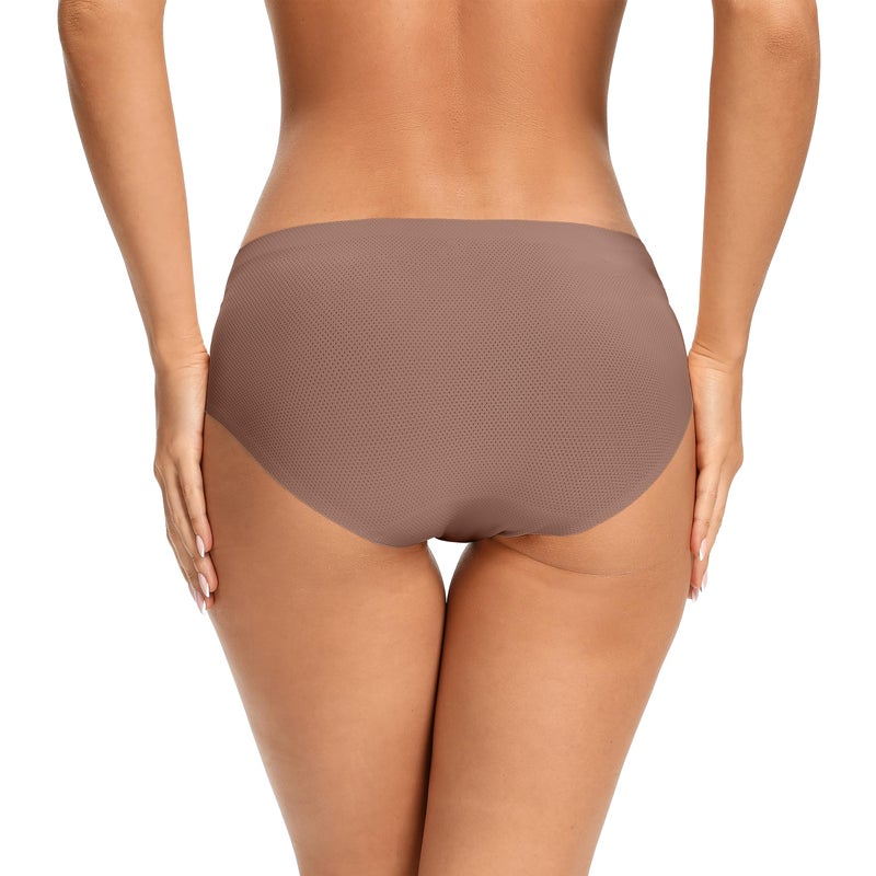 voenxe Seamless Underwear for Women,Hipster No Show Ladies Panties Line,Breathable Stretch Bikini,Invisible Workout Briefs,Comfortable Soft Undies,Gym Underpants,5 Pack Coffee - Image 3