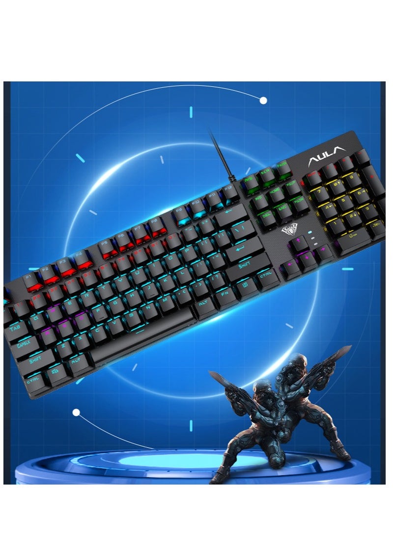 AULA - 104 Keys Wired Gaming Mechanical Mixed Lighting Effect Black (Blue Switch) - Image 1