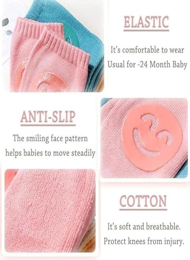 Mantravib Smiley Knee Pads Baby Stretchable Anti-Slip Crawling Kids Soft Breathable Knee Cap Cotton Soft Elbow Leg Warmers Babies Safety Protector knee Pad (2 Pairs-Multicolor) - Image 5