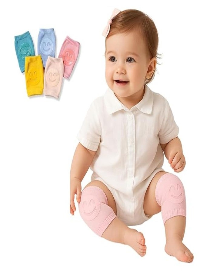 Mantravib Smiley Knee Pads Baby Stretchable Anti-Slip Crawling Kids Soft Breathable Knee Cap Cotton Soft Elbow Leg Warmers Babies Safety Protector knee Pad (2 Pairs-Multicolor) - Image 1