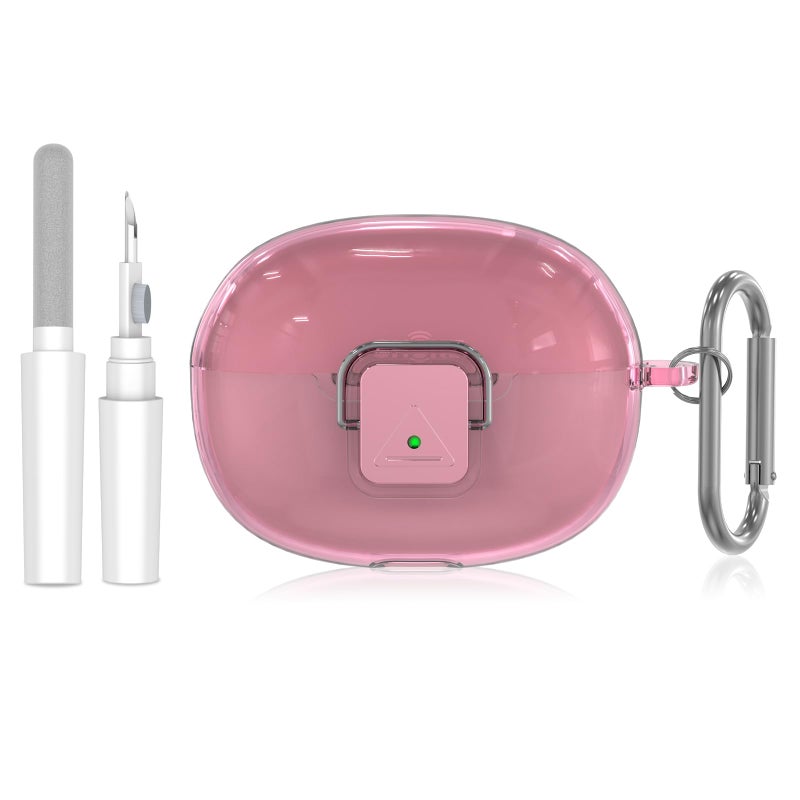 TUDIOW for SHOKZ OpenDots ONE Case, [with Lock] OpenDots ONE Case Cover Clear TPU Shockproof Protective Compatible with SHOKZ OpenDots One's Earbuds with Cleaning Kit & Keychain(Clear Pink) - Image 1